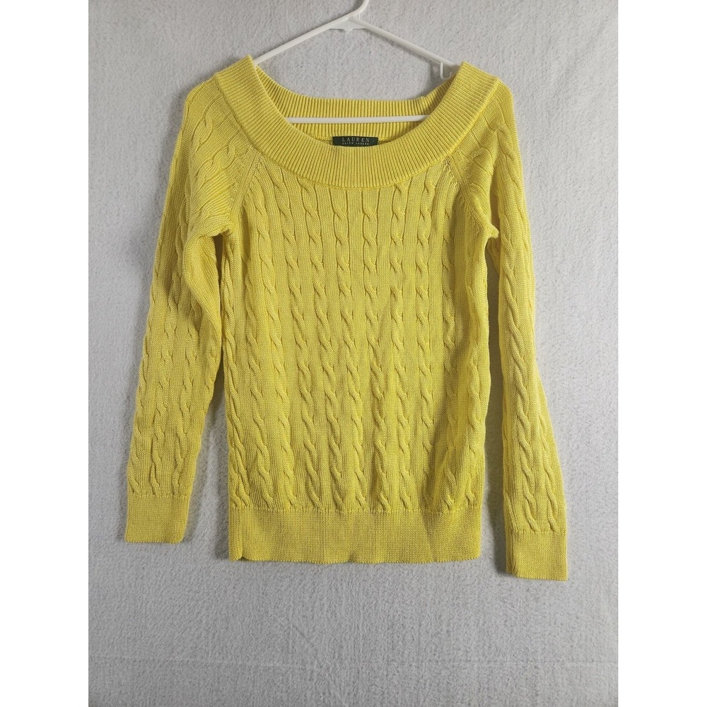 Lauren Ralph Lauren LRL Yellow Sweater S Small Cable Knit Cotton Blend